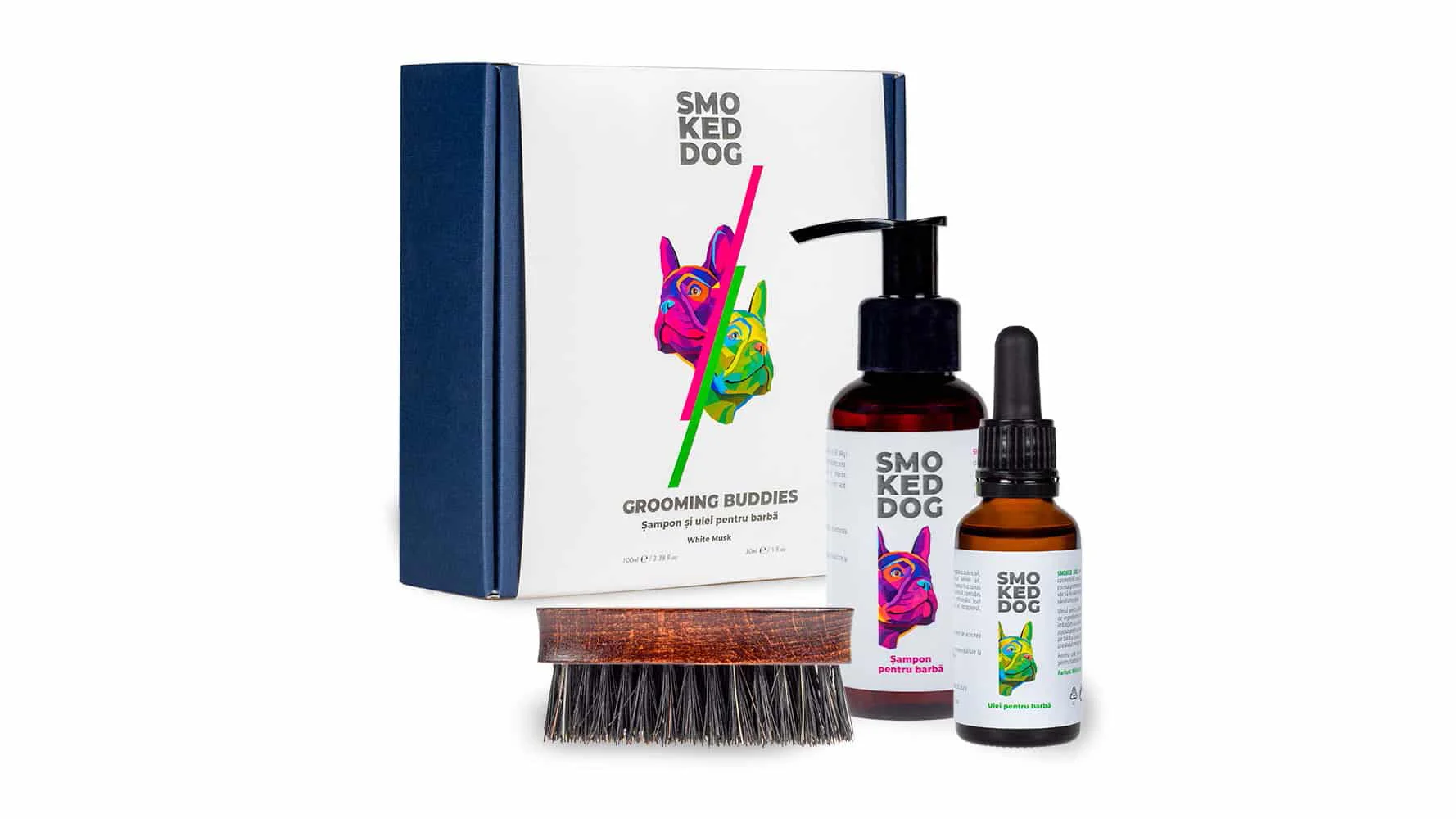 Smoked Dog este un brand creat si desenat pentru unul dintre cei mai mari importatori si distribuitori de produse cosmetic dedicate barbatilor, din Romania. Strategia de brand si design-ul de ambalaj raspund nevoii de a integra o gama diversificata de produse si de expunere pe diferite tipuri de etichete si ambalaje, atat pe raftul traditional, dar mai ales pe cel din e-shop.